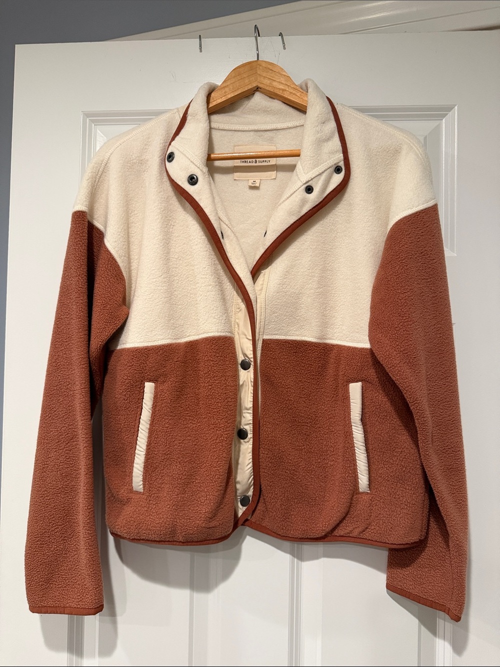 Thread & Supply Two-Tone Fleece Jacket in Cream & Rust Brown